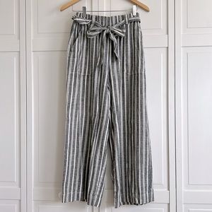Marine Layer Belted Franki Gray/Cream Wide-Leg Crop Pant Sz M — Like New!